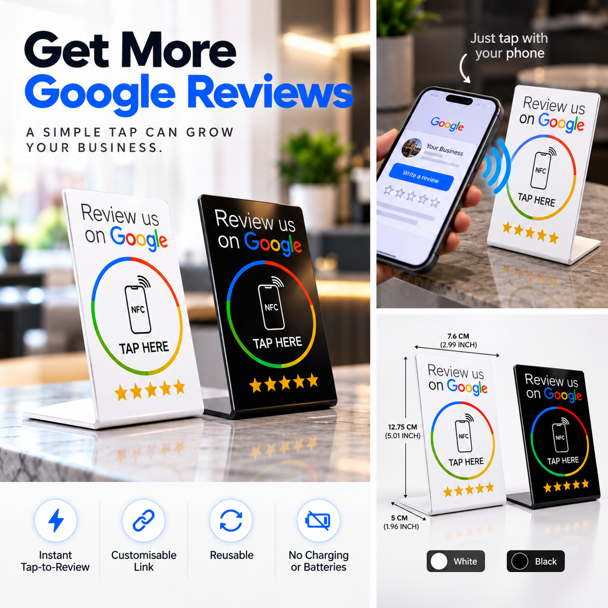 Revvu NFC Review Stand - Effortless Google Reviews at Your Fingertips